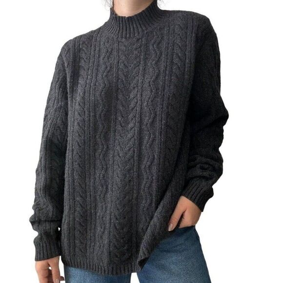 Brooks Brothers Mens Gray Merino Wool Cashmere Cable Knit Fisherman Sweater XL - Picture 4 of 8